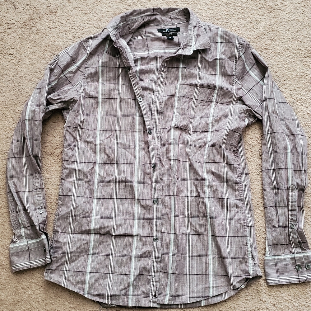 Slim-fit Brown Plaid Button-down Shirt